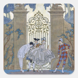 Sticker Carré Columbine, illustration pour 'Fetes Galantes' par 