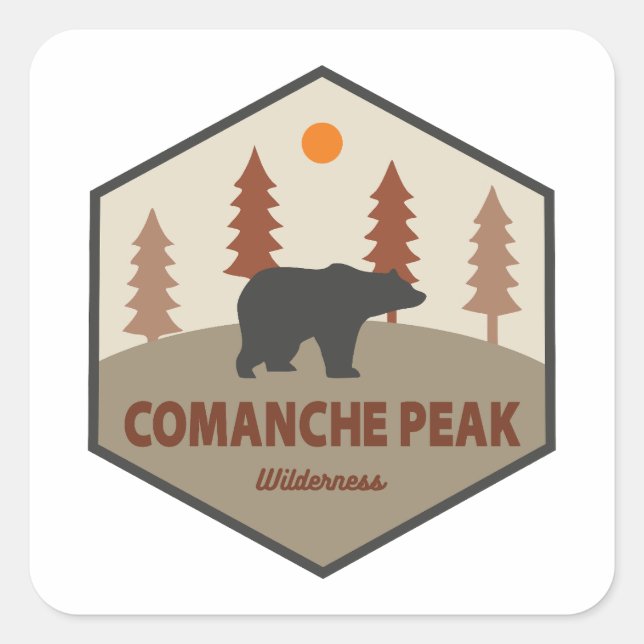 Sticker Carré Comanche Peak Wilderness Colorado Ours (Devant)