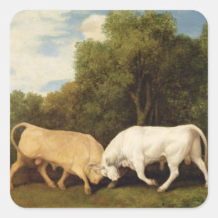 Sticker Carré Combat de taureaux de George Stubbs  , 1786 (huile