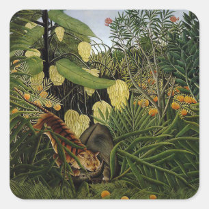 Sticker Carré Combat d'un tigre et d'un buffle