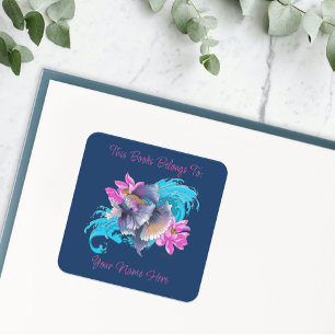 Sticker Carré Combattant du Siam Poisson Betta Vagues de Lotus E