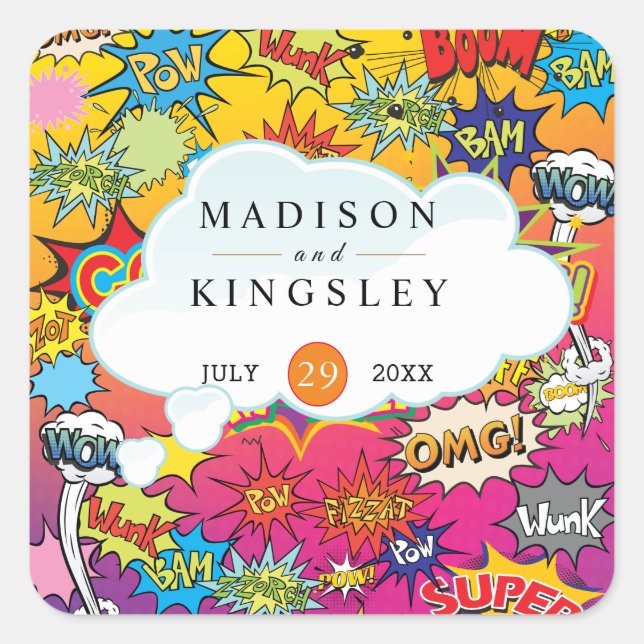 Sticker Carré Comédie Pop Art Discours Buble Retro Tapestry (Devant)