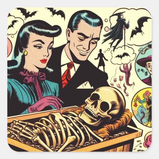 Sticker Carré Comics Retro Goth Couple (Devant)