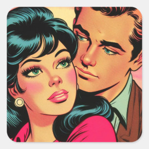 Sticker Carré Comics vintage Love Couple