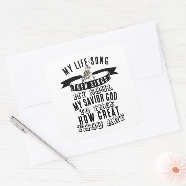 Sticker Carré Comme tu es grand Hymnal mignon oiseau chrétien (Enveloppe)