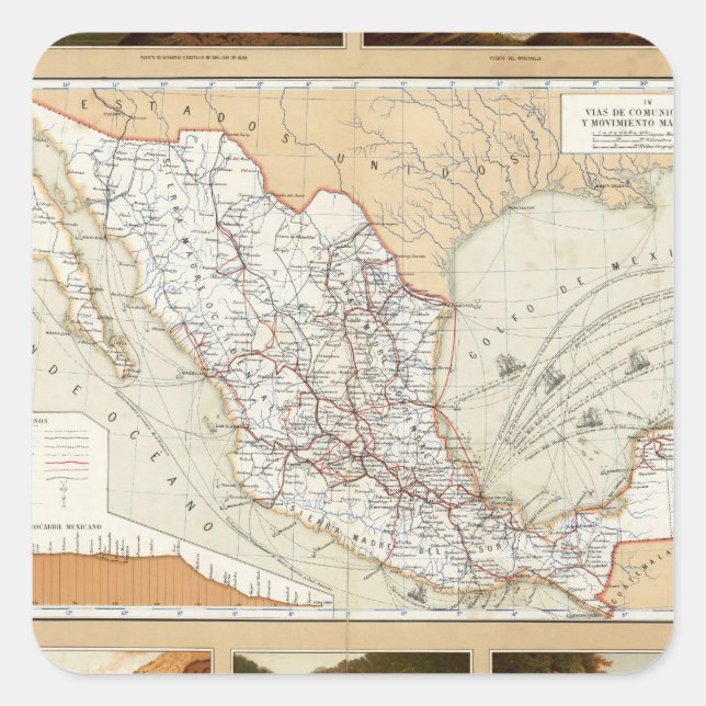 Sticker Carré Communication et transport du Mexique (Devant)