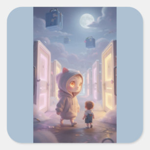 Sticker Carré Compagnons de Clair de Lune Fantaisistes