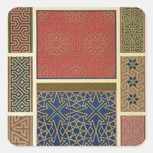 Sticker Carré Compartiments et bordures en bois, de "l'art arabe (Devant)