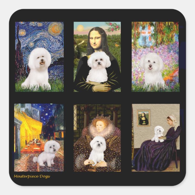 Sticker Carré Composite de Bichon Frise d'art célèbre (Devant)