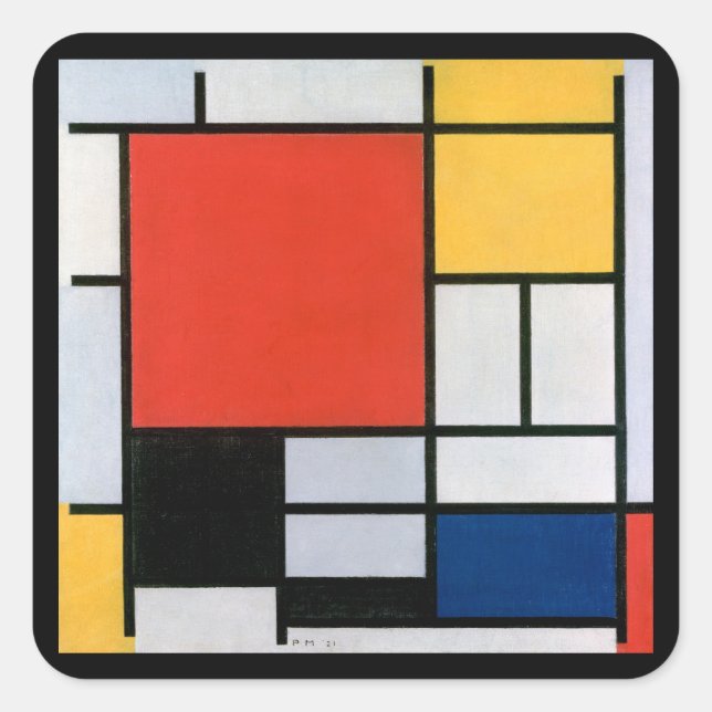 Sticker Carré Composition Abstraite vintage par Piet Mondrian (Devant)