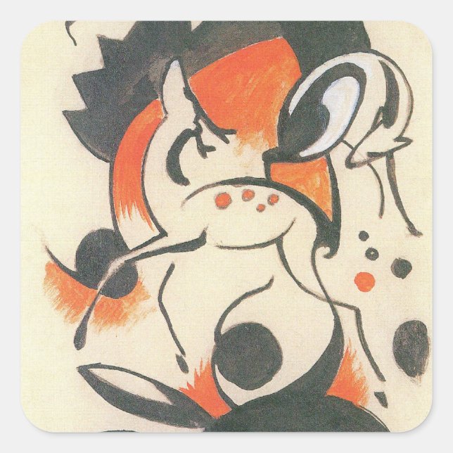 Sticker Carré Composition avec deux cerfs de Franz Marc (Devant)