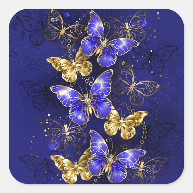 Sticker Carré Composition avec papillons Sapphire (Devant)