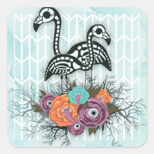 Sticker Carré Composition de Flamingo Skeleton