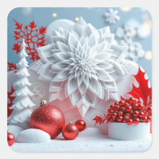 Sticker Carré Composition Fleur d'Hiver