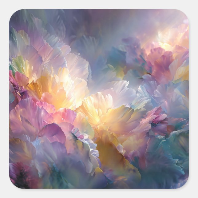 Sticker Carré Composition florale pastel abstraite lumineuse (Devant)
