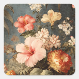 Sticker Carré Composition florale vintage vibrante
