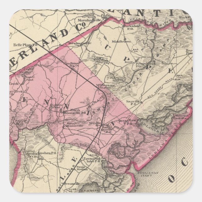 Sticker Carré Comté de Cape May, NJ (Devant)