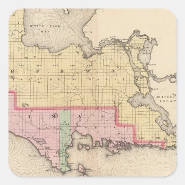 Sticker Carré Comté de Chippewa Comté de Mackinac Michigan (Devant)