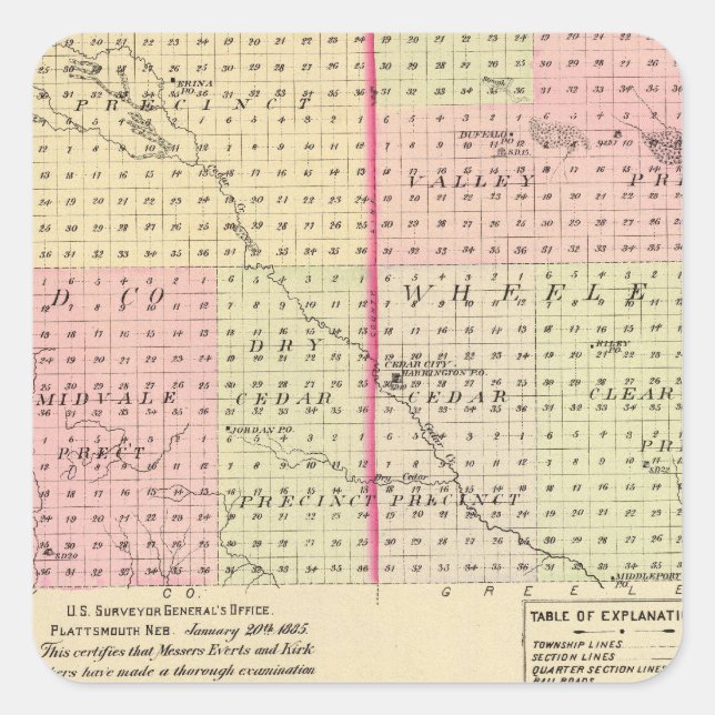 Sticker Carré Comté de Garfield et Wheeler, Nebraska (Devant)