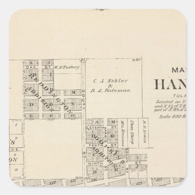 Sticker Carré Comté de Hanford, Tulare (Devant)