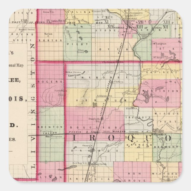 Sticker Carré Comtés de Kankakee, Iroquois, Ford (Devant)