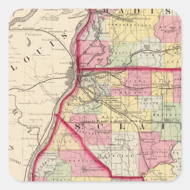 Sticker Carré Comtés de Madison, St Clair, Monroe (Devant)