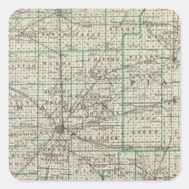 Sticker Carré Comtés de Platt, De Witt, Macon, Shelby (Devant)