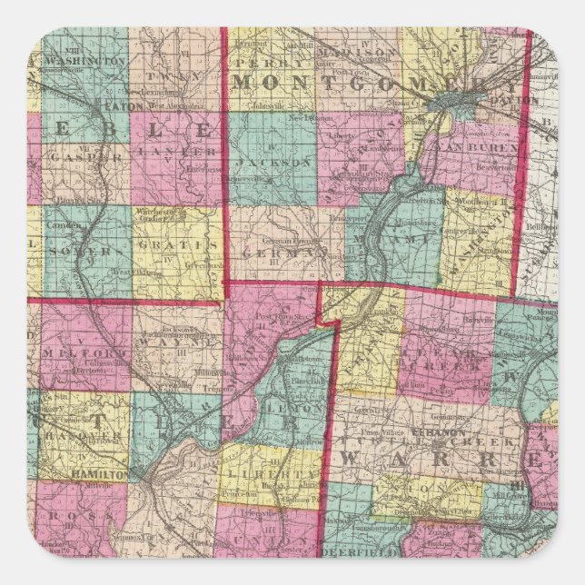Sticker Carré Comtés de Preble et Warren (Devant)