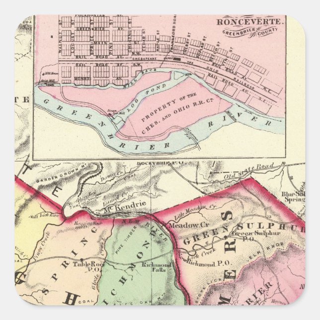 Sticker Carré Comtés de Raleigh, Mercer, Summers, Monroe (Devant)