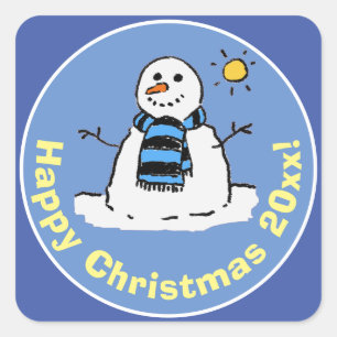 Sticker Carré Conception amusante de bonhomme de neige de Noël