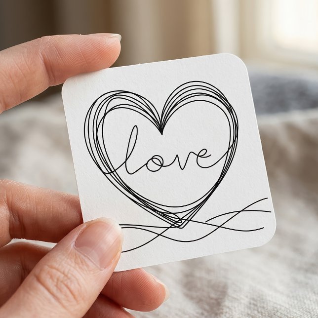 Sticker Carré Conception artistique de ligne continue de cœur av (Heart with Love Continuous Line Art Design. Square Sticker)