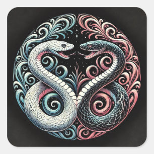 Sticker Carré Conception artistique de serpents jumeaux Décorati