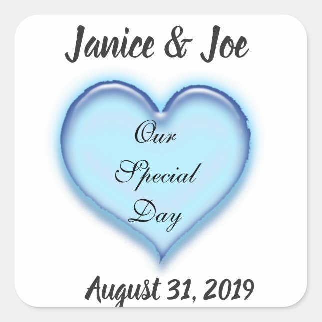 Sticker Carré Conception cardiaque Mariage bleu personnalisé (Devant)