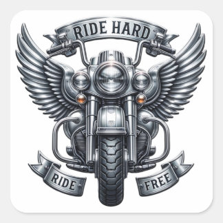 Sticker Carré Conception Classique De Vélo Avec Ailes Et Mots