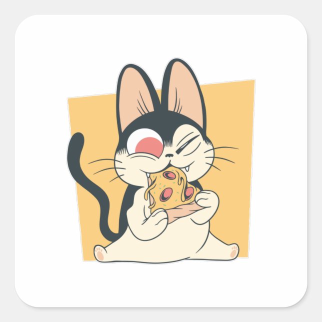Sticker Carré Conception cool de chat Pizza Lover (Devant)
