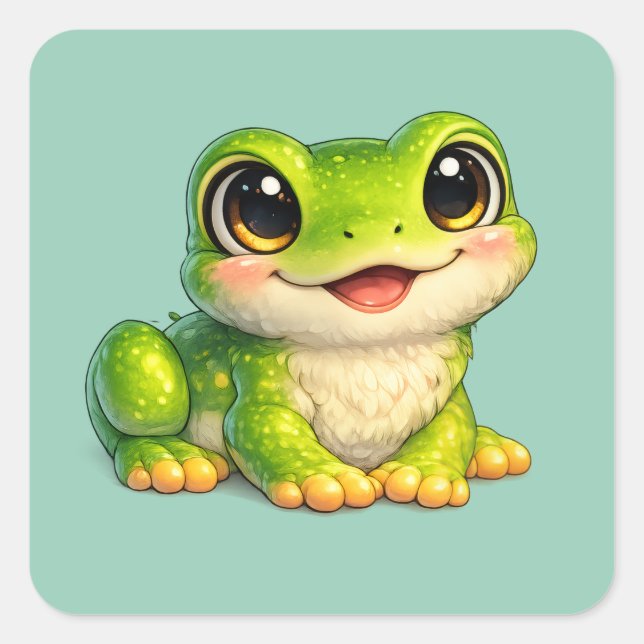 Sticker Carré Conception d'animal Kawaii de grenouille mignonne  (Devant)