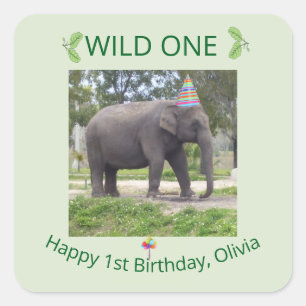Sticker Carré Conception d'anniversaire d'éléphant sauvage uniqu