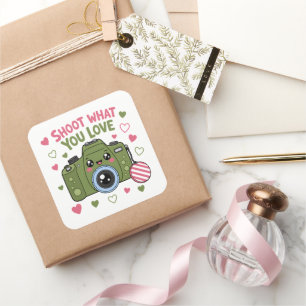 Sticker Carré Conception d'appareil photo mignonne "Shoot What Y