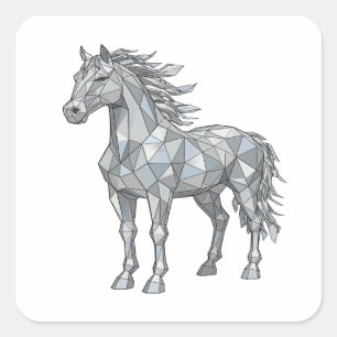 Sticker Carré Conception d'autocollant Cheval LOW POLY Gris Prem