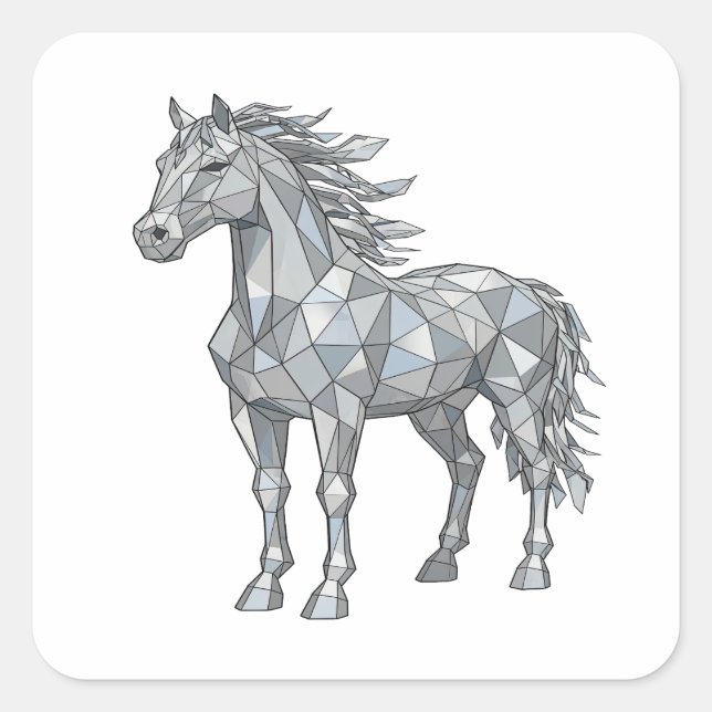 Sticker Carré Conception d'autocollant Cheval LOW POLY Gris Prem (Devant)