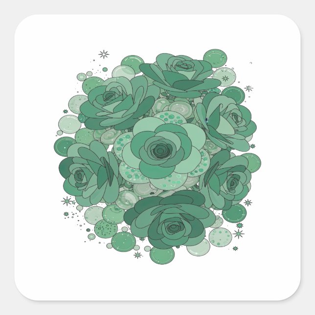 Sticker Carré Conception d'autocollant de ROSES VERTES vert ludi (Devant)