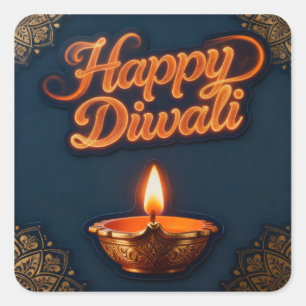 Sticker Carré Conception d'autocollant Diya Diwali radieux et he