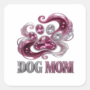 Sticker Carré Conception d'autocollant DOG MOM argent vibrant