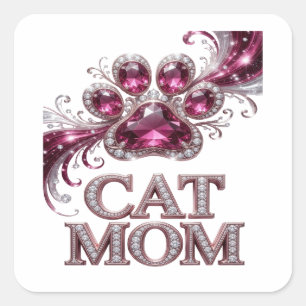 Sticker Carré Conception d'autocollant MAMAN CHAT Rose Mignonne