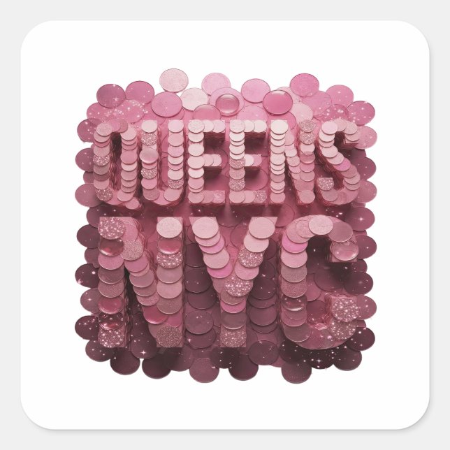 Sticker Carré Conception d'autocollant rose dynamique QUEENS NYC (Devant)