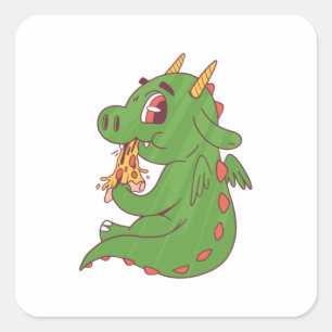 Sticker Carré Conception de bébé dragon mangeant une délicieuse