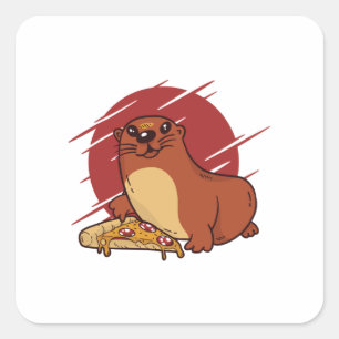 Sticker Carré Conception de bébé loutre mignonne mangeant une dé