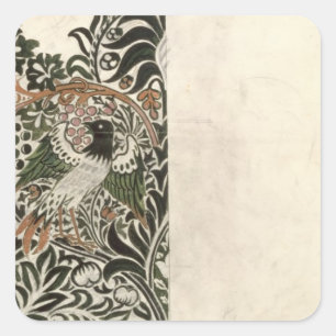 Sticker Carré Conception de blocs de bois "Oiseau et Vin" non fi