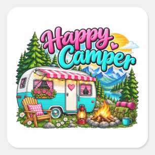 Sticker Carré Conception de camping Happy Camper