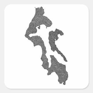 Sticker Carré Conception de carte du comté d'Island de Whidbey I